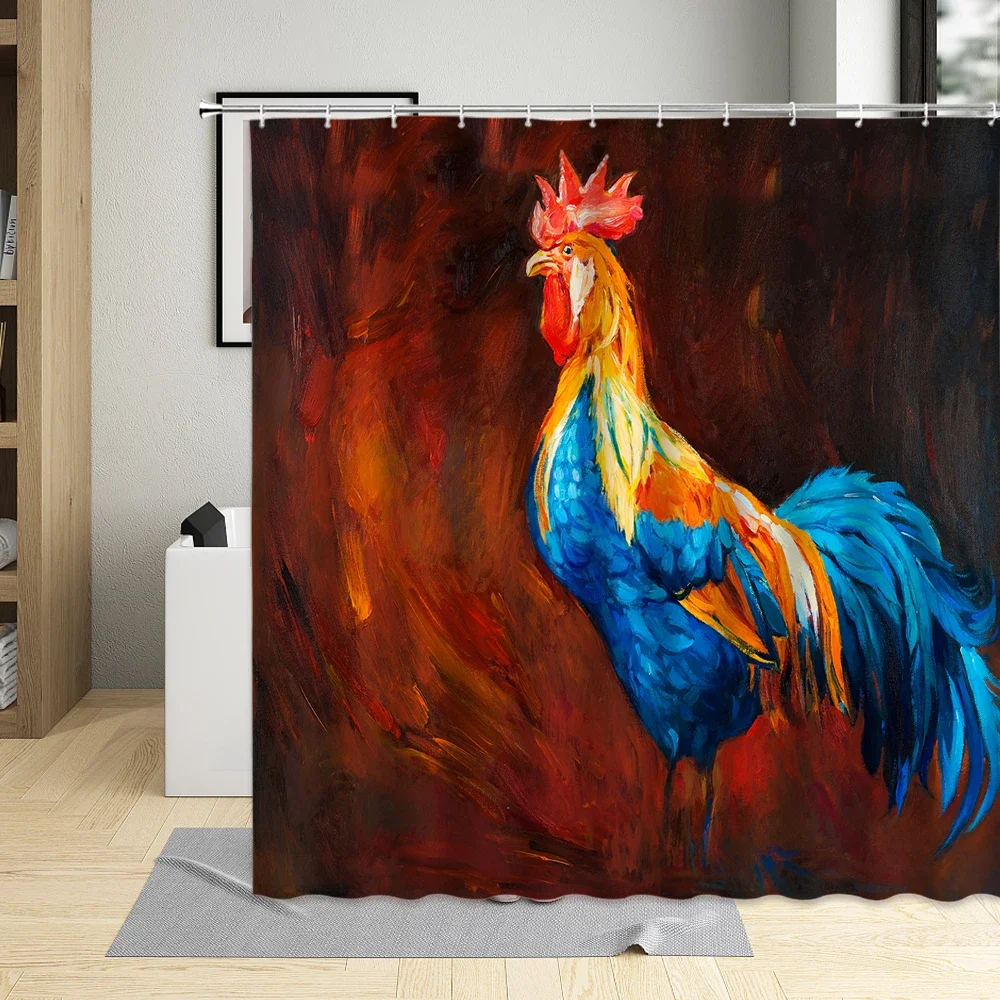 Thanksgiving Day Chicken Shower Curtain Rural Idyllic Chick Oil Painting Animal Printing Home Decor Bathroom  Curtains With Hook