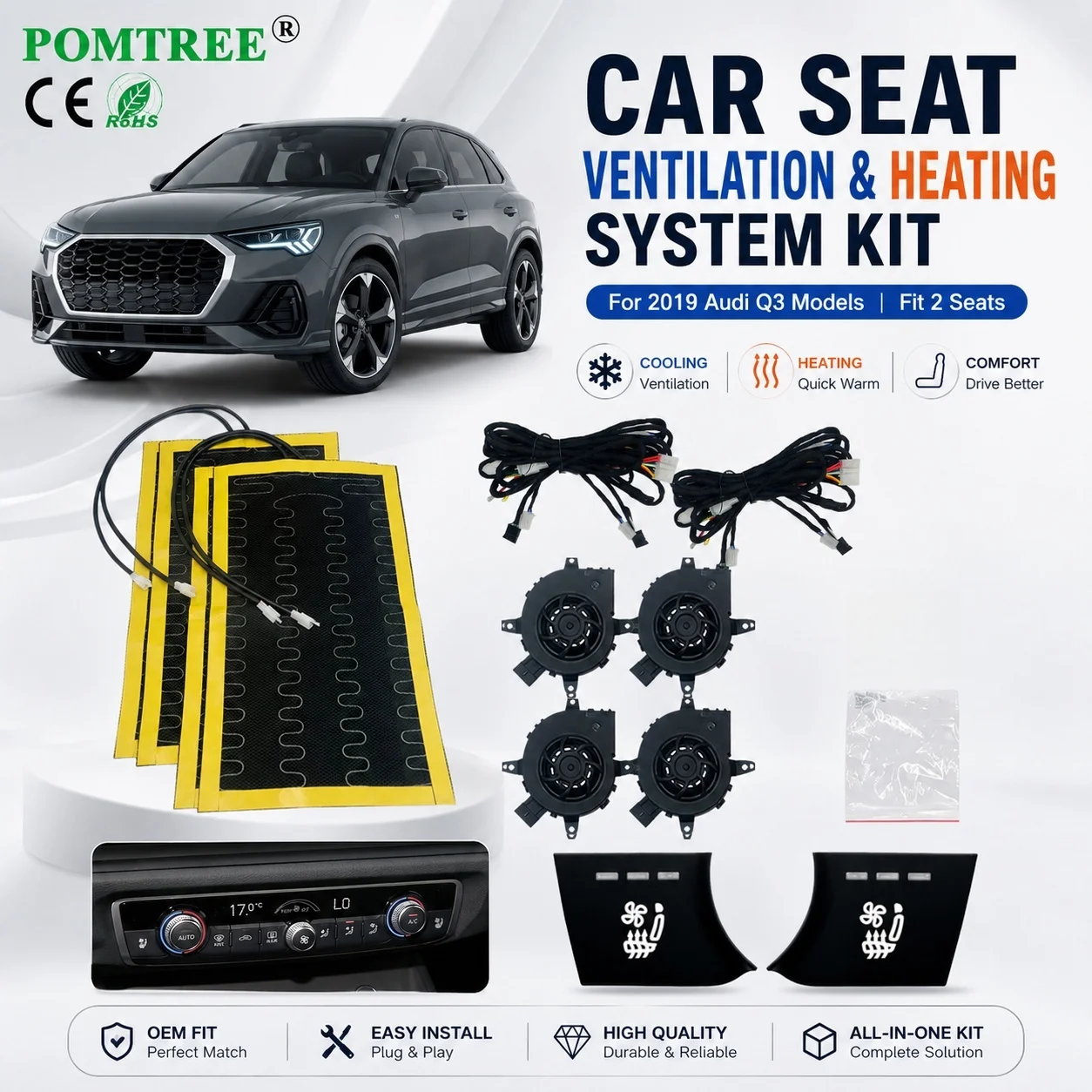 Built-in Car Seat Ventilation Cooling And Heating System Kit Fit 2 Seats,Compatible With 2019 Audi Q3 Models,In Summer & Winter