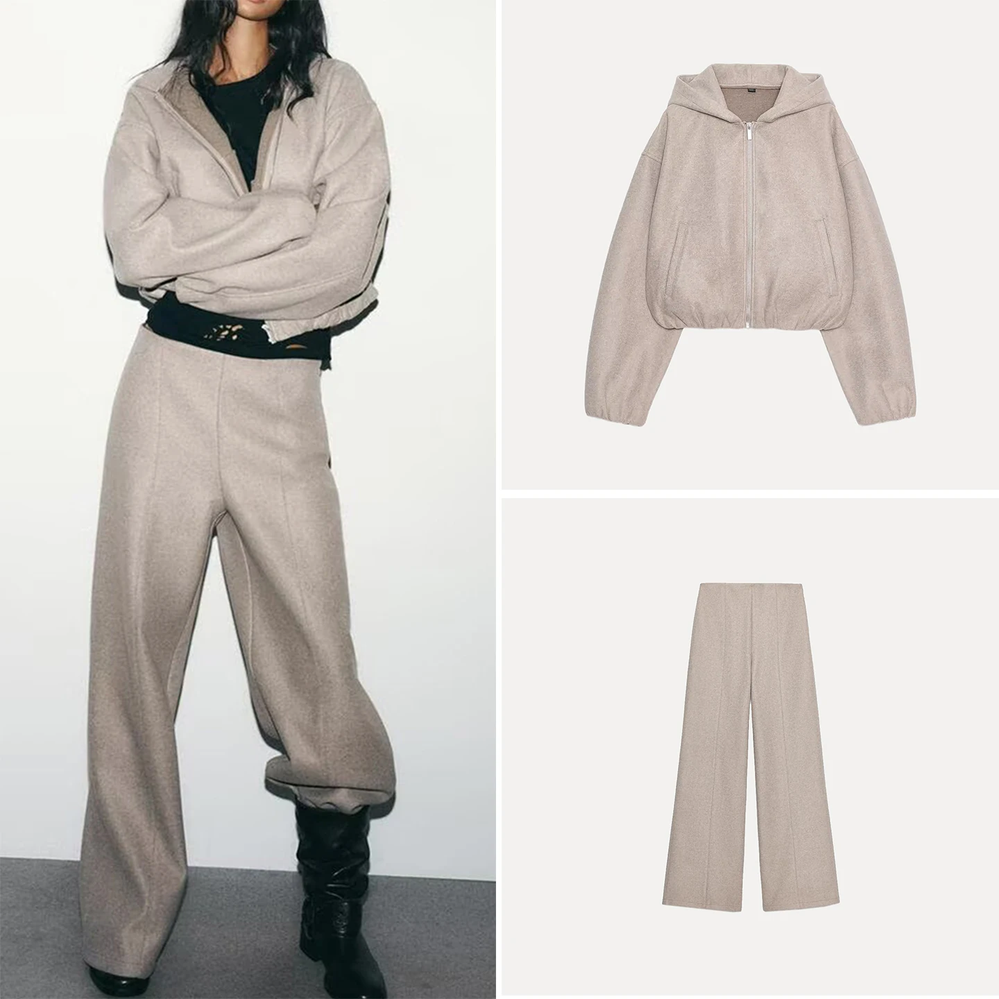 

Winter 2025 Women's ed Jaet Coat High Waist Pants Long Sve Faion Set Adult European Sle Long Pants