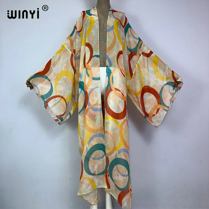 WINYI kimono beach Cover-up Elegant coat outfit for women Classic fashion print cotton feeling vestidos para mujer dress kaftan