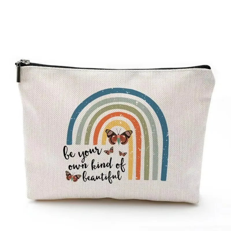 Printed Makeup Bag Waterproof Cartoon Cotton and Hemp Zipper Bag Cosmetics Jewelry Storage Bag Travel Bath Portable Toilet Bag