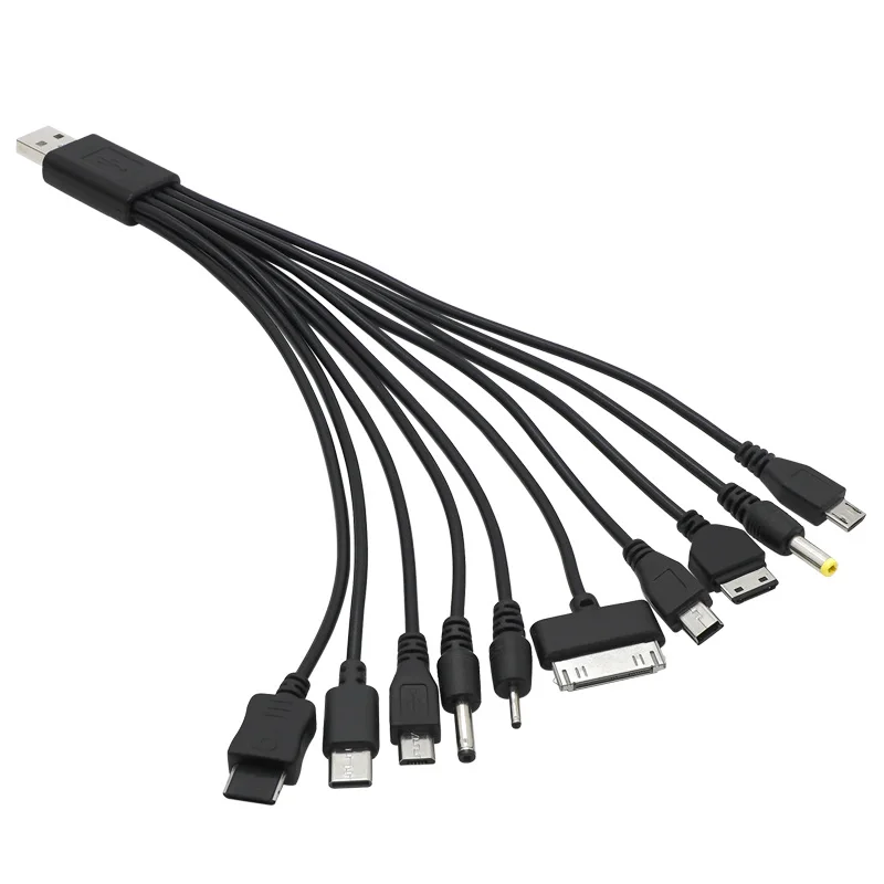 Hitam Satu Tarik Sepuluh Kabel Data Ponsel USB Satu Braket Sepuluh Lampu Berkemah Pengisian Bank Sepuluh Dalam Satu Kabel Pengisian