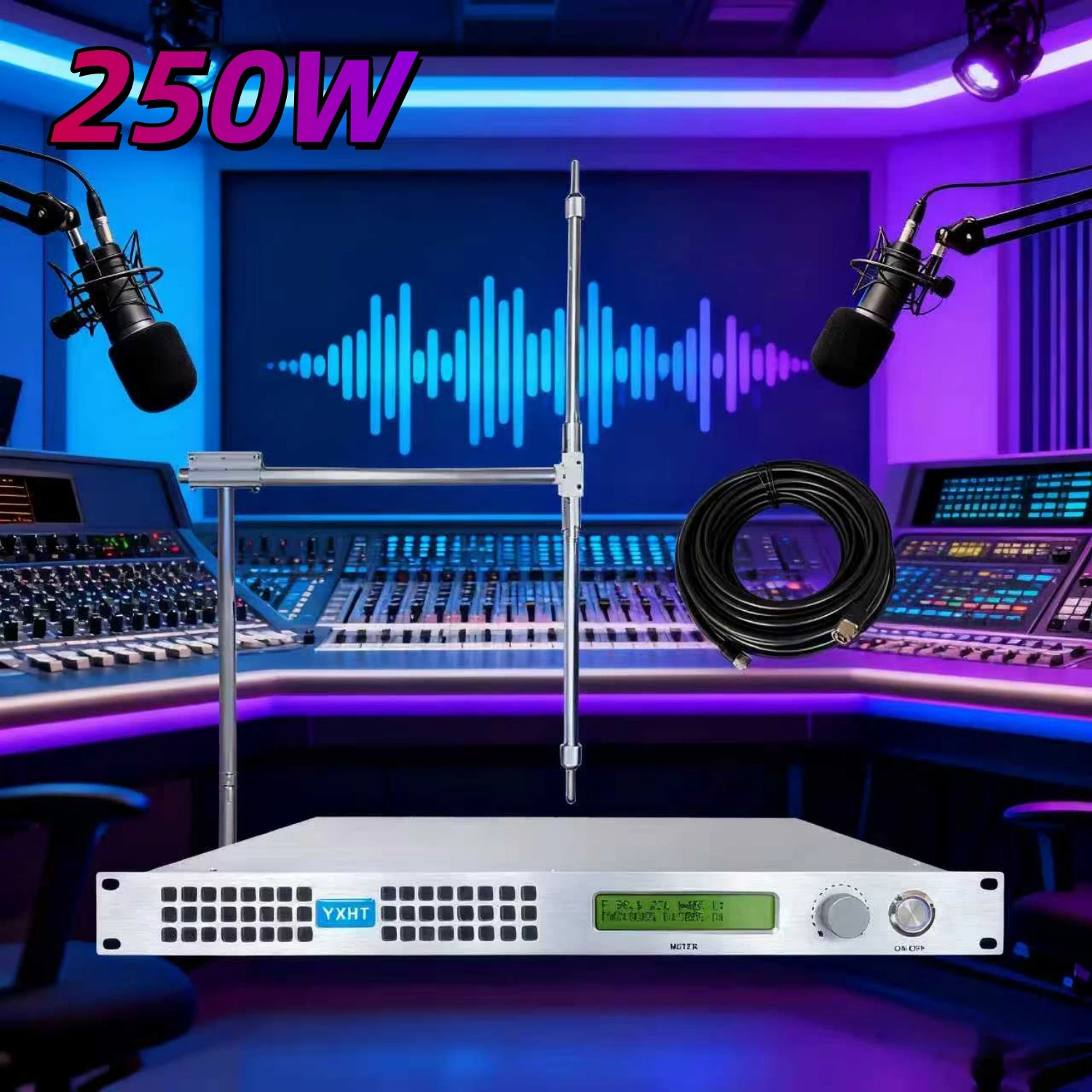 

HP- 250W FM Transmitter with Antenna & Cable – High-Quality HD Audio Stable for Media Communication Sector