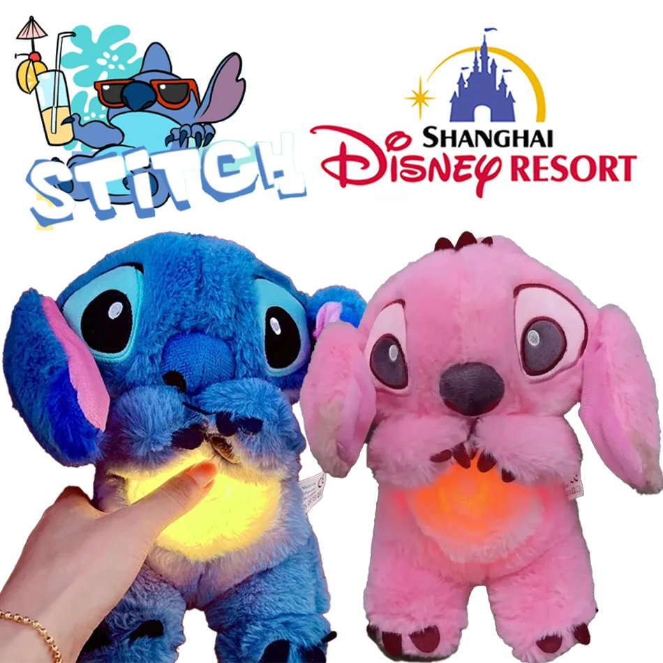 

Kawaii Stitch Plush Doll Baby Sleeping Companion Sound Soothing Musical Kawaii With Air Bag and Light Doll Breathing Toys Gift