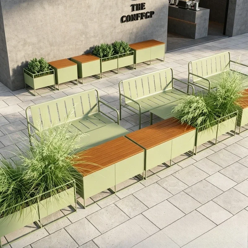 Outdoor wrought iron flower box, commercial street square, sales department, rectangular flower pot partition gardening