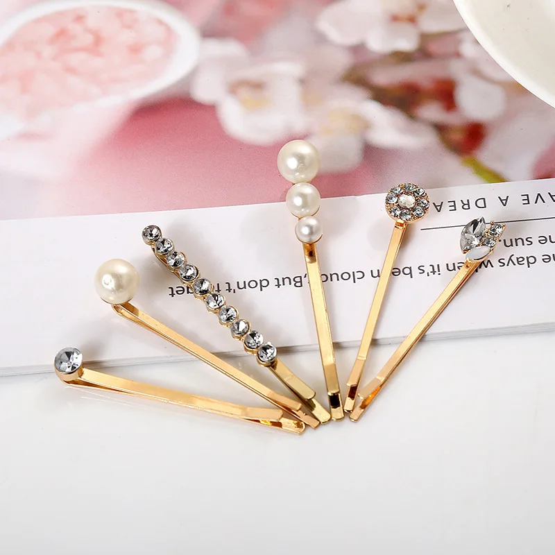 2019 New One Card Fashion Women Girls Rhinestone Flower Pentagram Geometric Hairpins Gold Silver Plated Vintage Metal Hairgrips