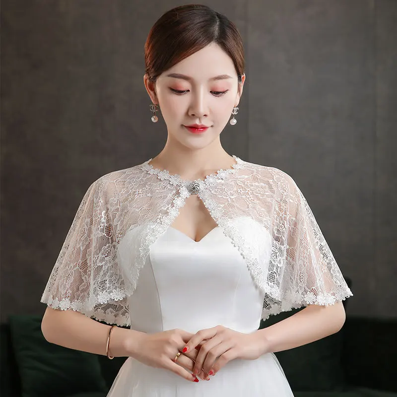 Summer Bride Wedding Dress Lace Cloak Shawl Bridesmaid Dresses Cheongsam Coat Women Sunshade Clothing Sun Protection Cape V133