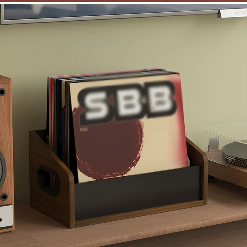

Vinyl Record Storage Holder,LP Vinyl Record Crate,Wood & Acrylic Album Storage Desktop Organizer Box for Book Files,Rustic Brown
