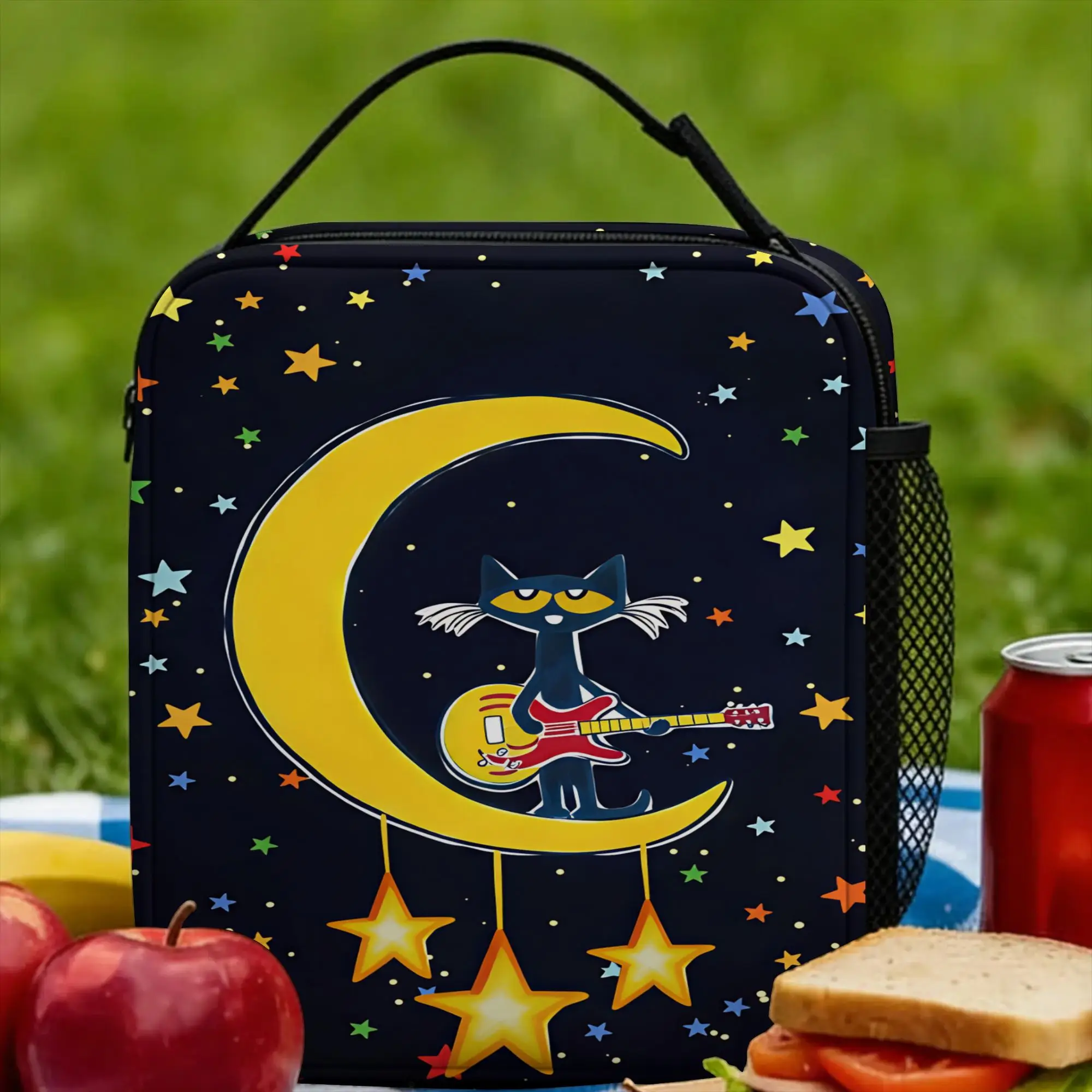 Pete The Cat Stars Comic Lunch Bag For Child Graphic Lunch Box Fashion Travel Cooler Bag Portable Oxford Thermal Tote Handbags