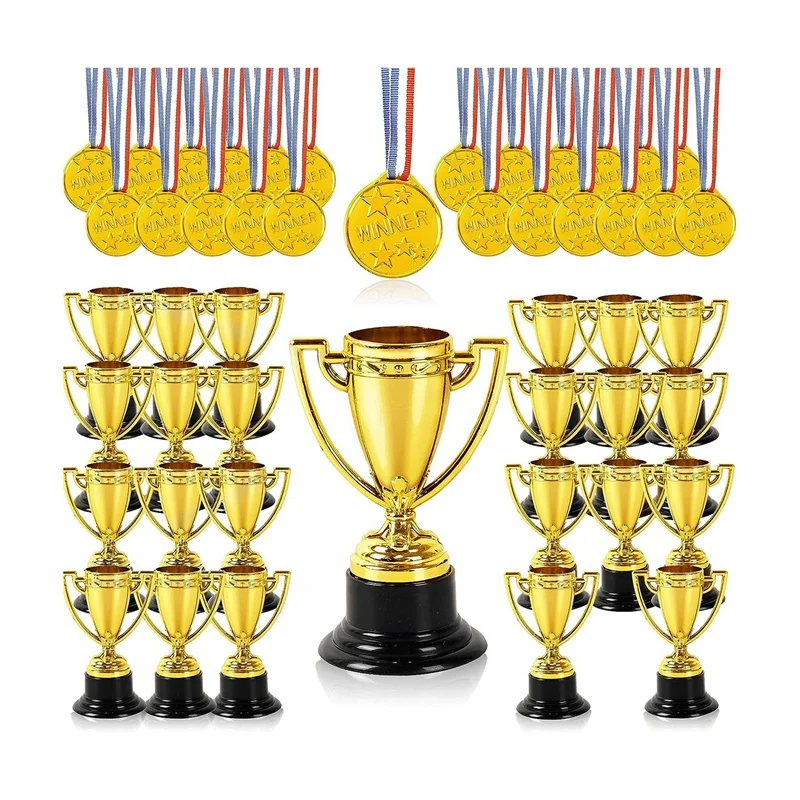 

20 Pcs Mini Trophies And 20 Pcs Medals Awards , Winner Medals For Kids And Adults - Perfect For Party Favors Gold+Black