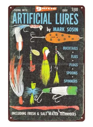 house decor Fishing With Artificial Lures 1969 book cover metal tin sign