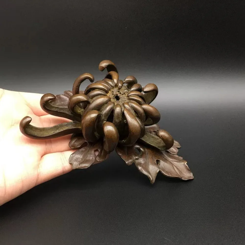 Solid Brass Chrysanthemum Incense Burner Antique Style Flower Shape Tower Cone Censer Home Decor Gift