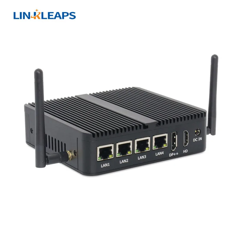 Linkleaps 4 2.5GbE LAN N100 Industrial Mini PC Soft Router Pfsense Firewall PC with RS232 RS485 Fanless Active Cooling Optional