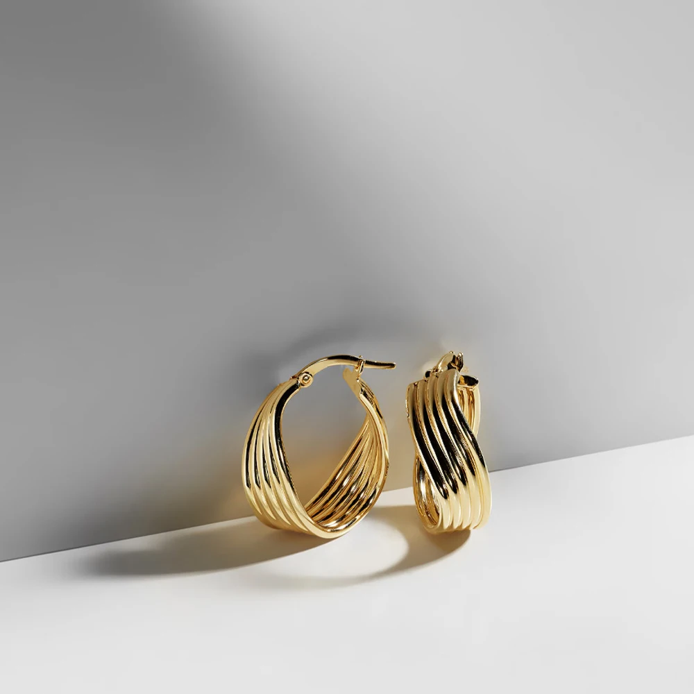Elegante Textur Twist Creolen Frau Zubehör Großhandel Kreative Edelstahl Runde Kreis Ohrringe Hochzeit Schmuck