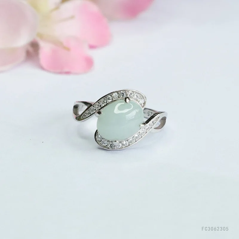 

Серебряный комплект S925 Кольцо из натурального нефрита Кольцо из бирманского нефрита