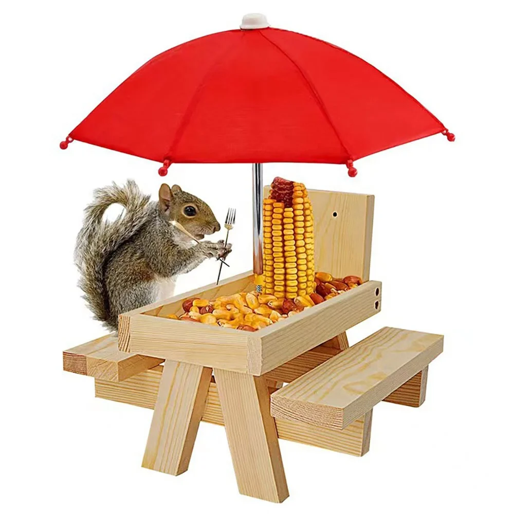 custom pine wood wild animal food feeder picnic table squirrel feeder Squirrel Picnic Table Feeder