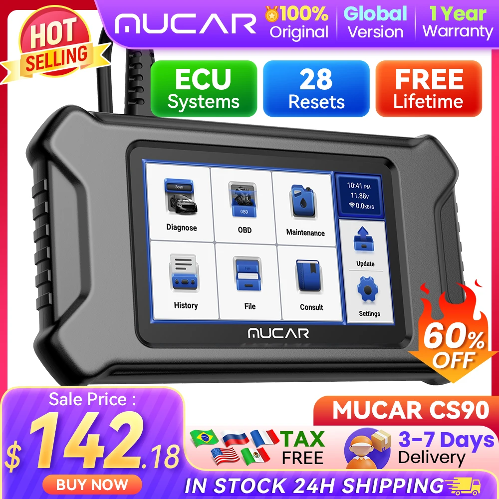 MUCAR CS90 OBD2 Scanner Car Diagnostic Tools Automotivo OBD Scanner Auto Diagnosis Tool Code Reader 28 Resets Lifetime Free