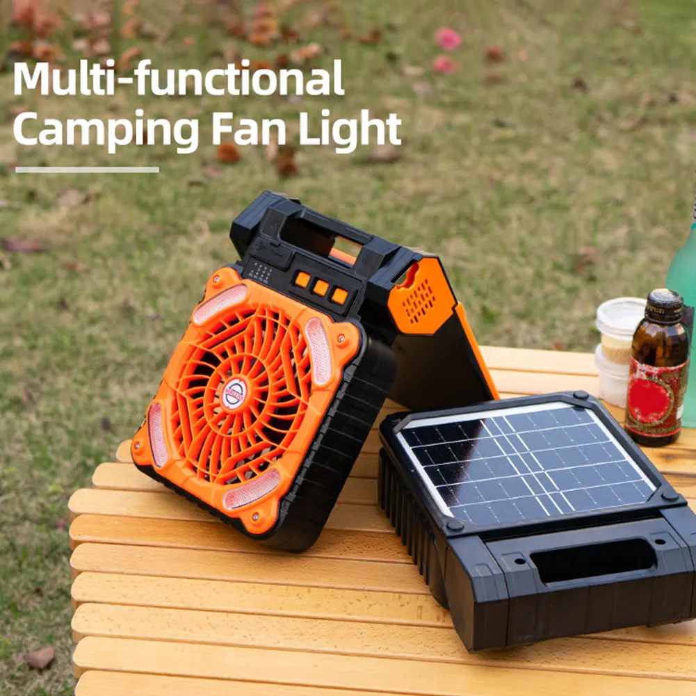 

Solar Outdoor Camping Fan with LED Light 5200mAh Solar Cordless Tent Fan IPX4 Waterproof Solar Powered Camping Fan for Emergency