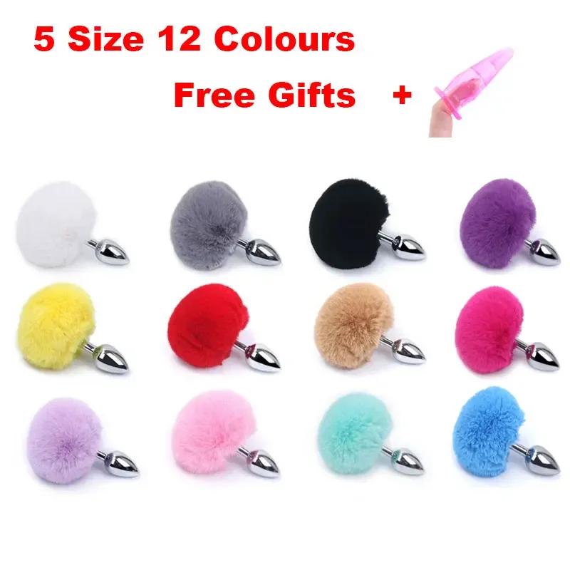 5 ขนาด 12 สีสแตนเลสสตีลกระต่ายหาง Anal Plug Bunny Tail Butt Plugs Bdsm Anal Sex Toys ผลิตภัณฑ์สําหรับผู้ใหญ่