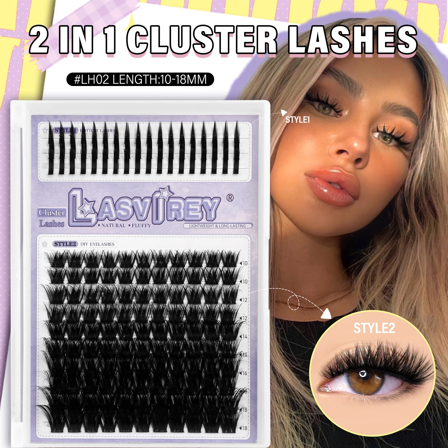 LASVIREY Aplique pestanas postiças DIY, pestanas postiças estilo manga com efeito espetado, pestanas individuais volumosas com curvatura D, extensão de pestanas mistas de vison. Maquilhagem.