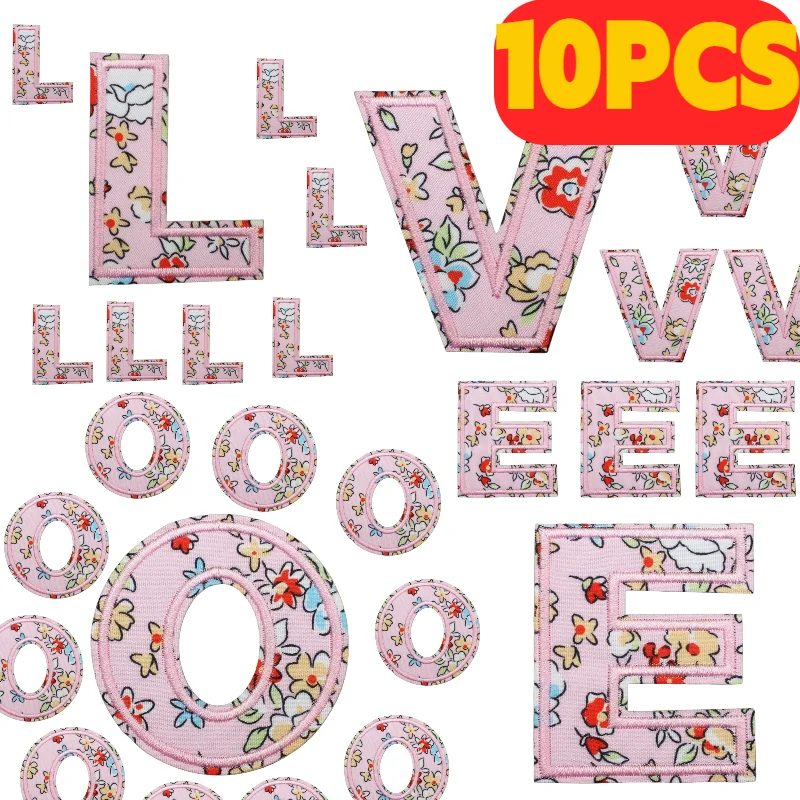 Embroidery Alphabet Designs - 10개입 핑크 패턴 레터 자수 패치