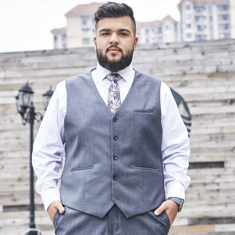 

2023 Plus Size Suit Vest Men Solid Color Single Breasted Waistcoat For Host Groom Groomsmen Grey Black Navy Waist Coat 9XL