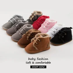 Meckior Baby Booties Shoes Baby Boy Girl Shoes Crib Shoes Winter Warm Cotton Anti-slip Sole Newborn Toddler First Walkers Shoes