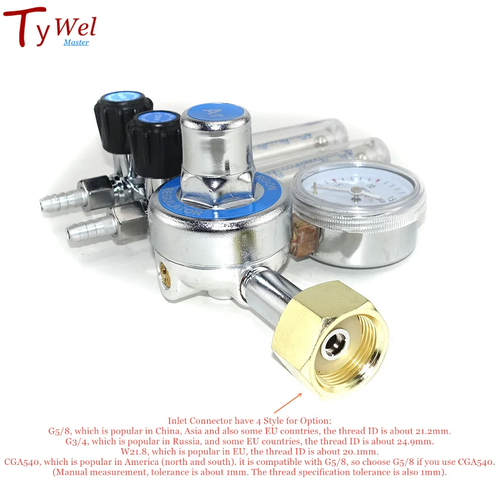 Argon Gas Regulator 0-25Mpa Pressure Guage 0-25L/min CO2 Helium Nitrogen G5/8 G3/4 W21.8 CGA540 MIG TIG Welding Flowmeter