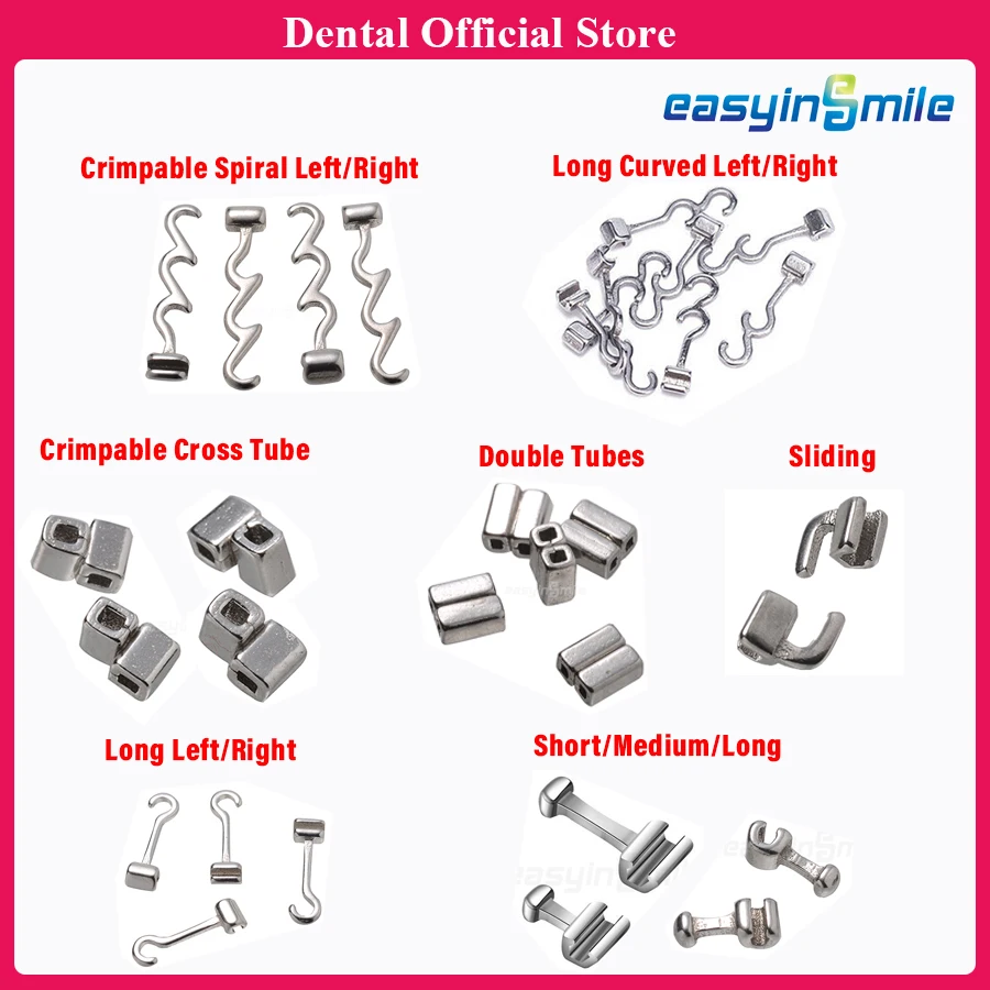 EASYINSMILE Orthdoncia Dental Orthodontic Crimpable Hook sliding right/left/cross tubes /curved for bracket 10Pcs/Pack