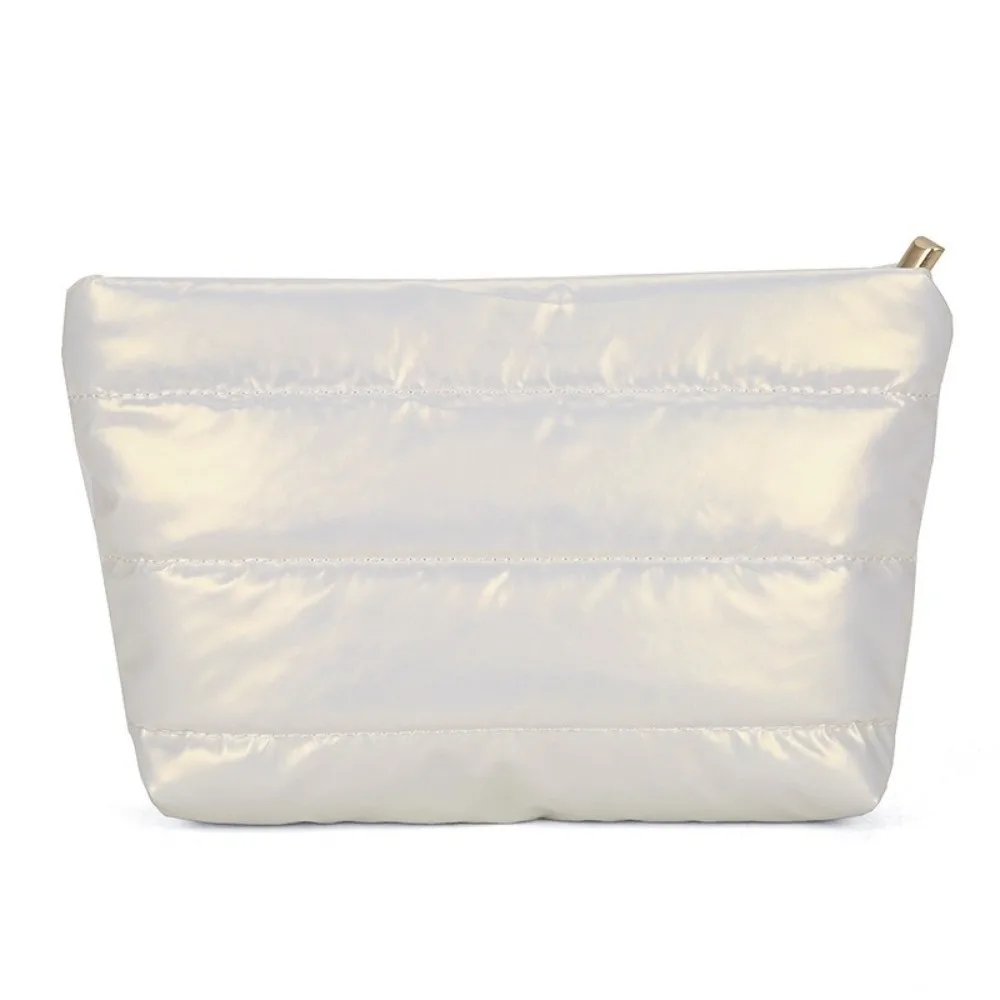 Fashion Solid Color Cosmetic Bag Fluffy Large Capacity Quilted Toiletry Pouch Nylon Zipper Women Clutch Bag