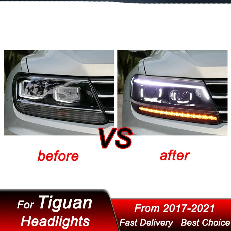 Car Headlights For VW Tiguan 17-21 high style LED Auto Headlamp Assembly Upgrade High Configure Projector Lens Accessories Kit