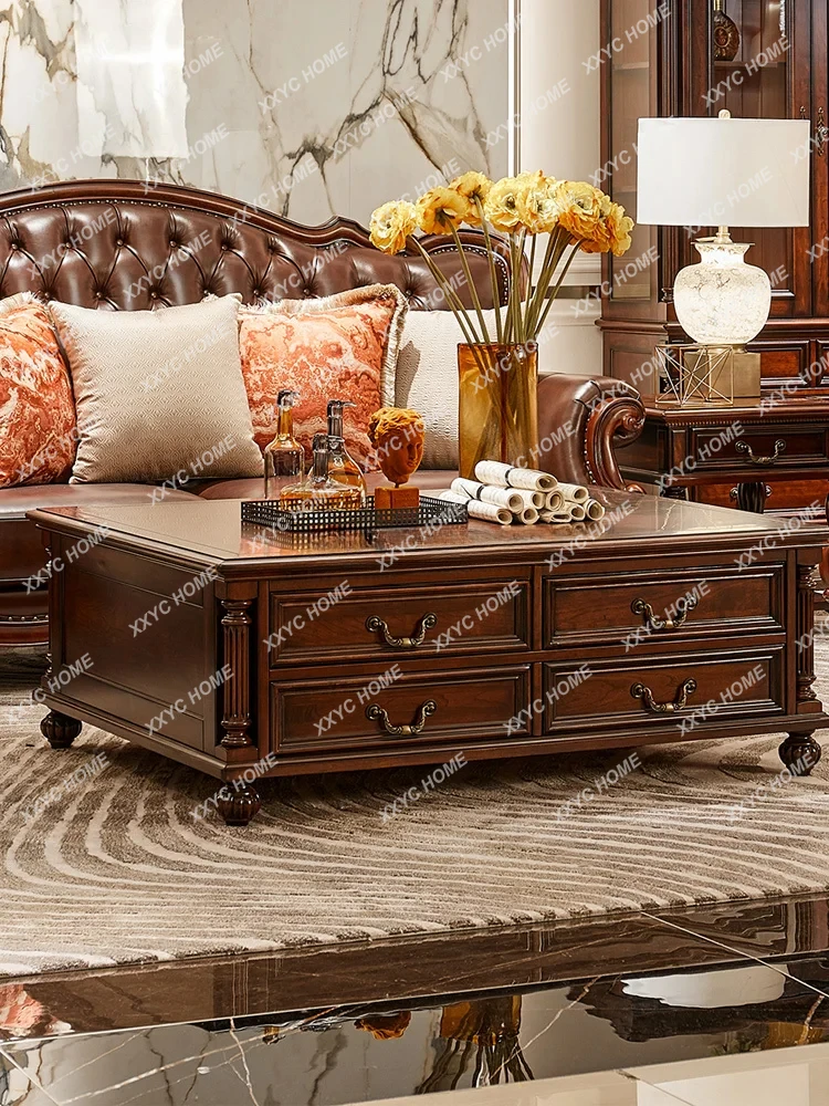 

JJAAmerican Журнальный столик из цельного дерева Североамериканский чайный столик из вишневого дерева с восемью ящиками