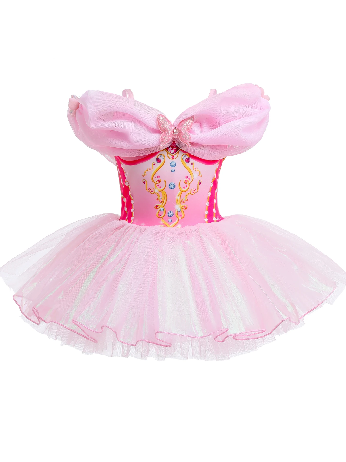 Pink Girls Butterfly Sequin Camisole Ballet Dance Dress Glitter Ruffle Tutu Skirt Leotard Ballerina Costume for Toddler Kid