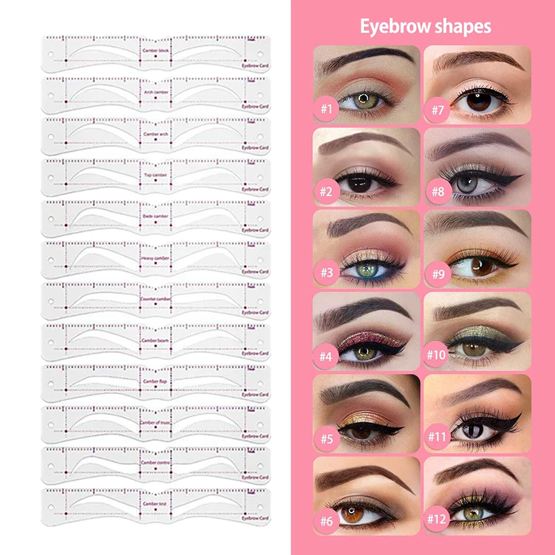 12 Stijlen Wenkbrauw Stencils Herbruikbare Diy Eye Wenkbrauw Tekening Gids Styling Shaping Grooming Sjabloon Kaart Makkelijke Make-Up Tools Voor Vrouwen