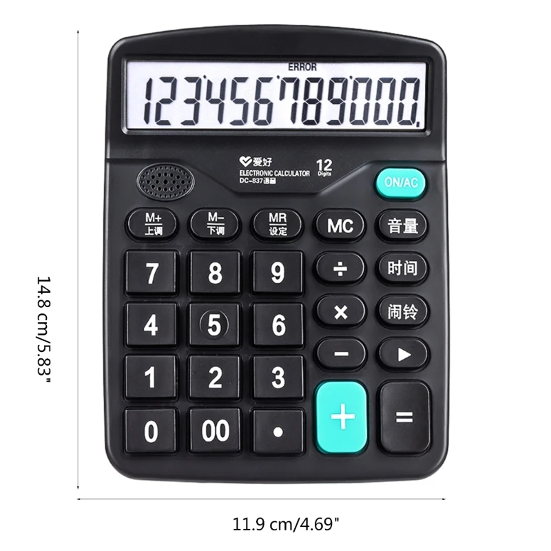 Bureaucalculator 12-cijferig LCD-scherm, batterijvoeding, desktoprekenmachines, grote knoppen, gemakkelijk in te drukken