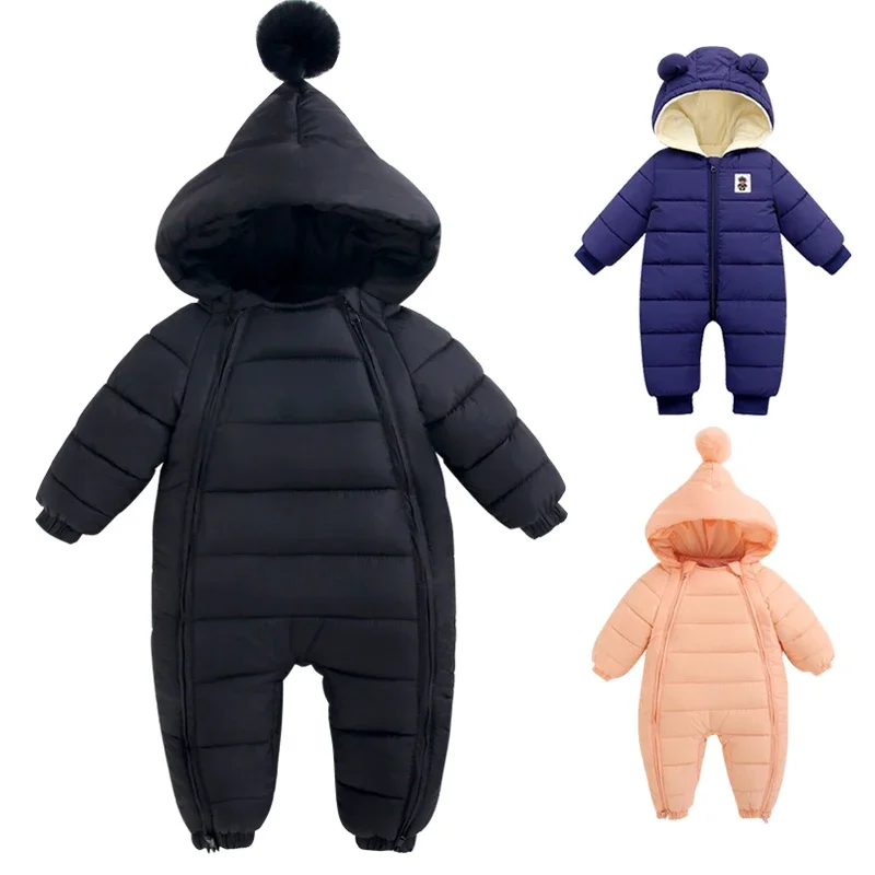 Baby jumpsuit winter new plush and thick hooded down climbing suit for babies to go out and hug clothes, newborn cotton jacket