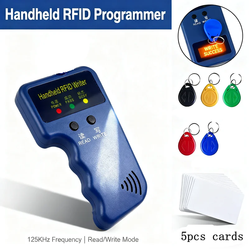 Handheld 125KHz RFID Duplicator Copier  ID Writer Programmer Reader + Keys+ Keychain Access Control Card Reader