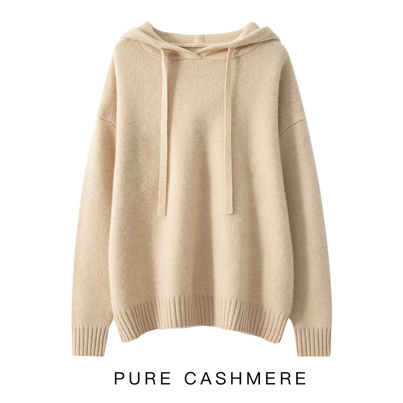 High-end 2022 Autumn/Winter Women\'s 100% Pure Cashmere Sweater Knitted Hooded Jumper Coat Lady\'s Thicken Pullovers Warm Tops