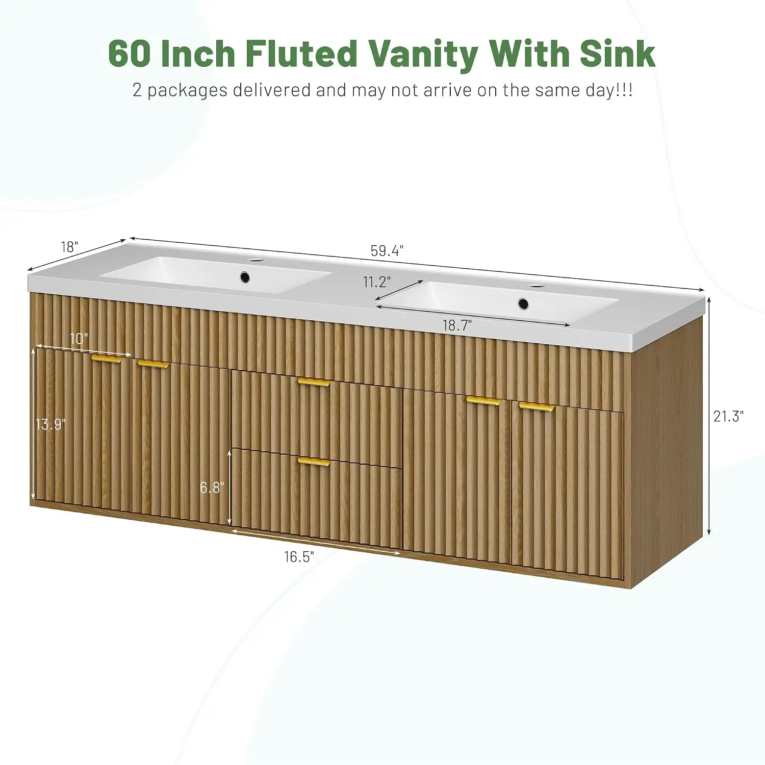 60 Inch Bathroom Vanity with Sink, Natural Oak., Customized