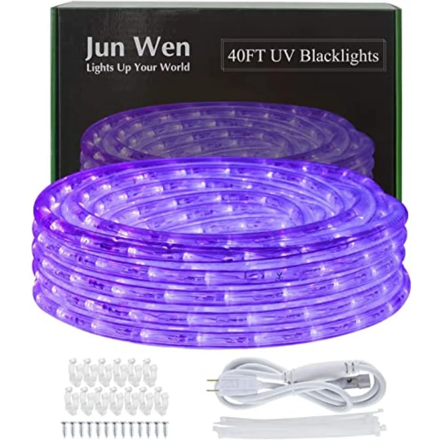 

BlackLights LED Rope Strip Lights, 110V Outdoor Black Lights Kit, Waterproof 432LEDs Flexible Purple Rope Light for Birthday Ha