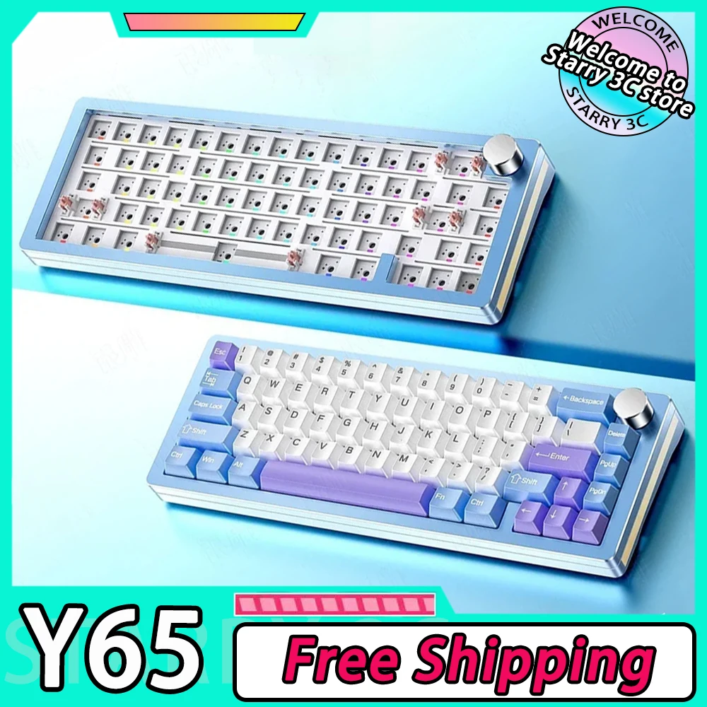 

Yindiao Y65 Mechanical Keyboard Aluminum Alloy RGB Gaming Keyboard Gasket Hot Swap 66 Key Ergonomics Office Pc Gamer Accessories