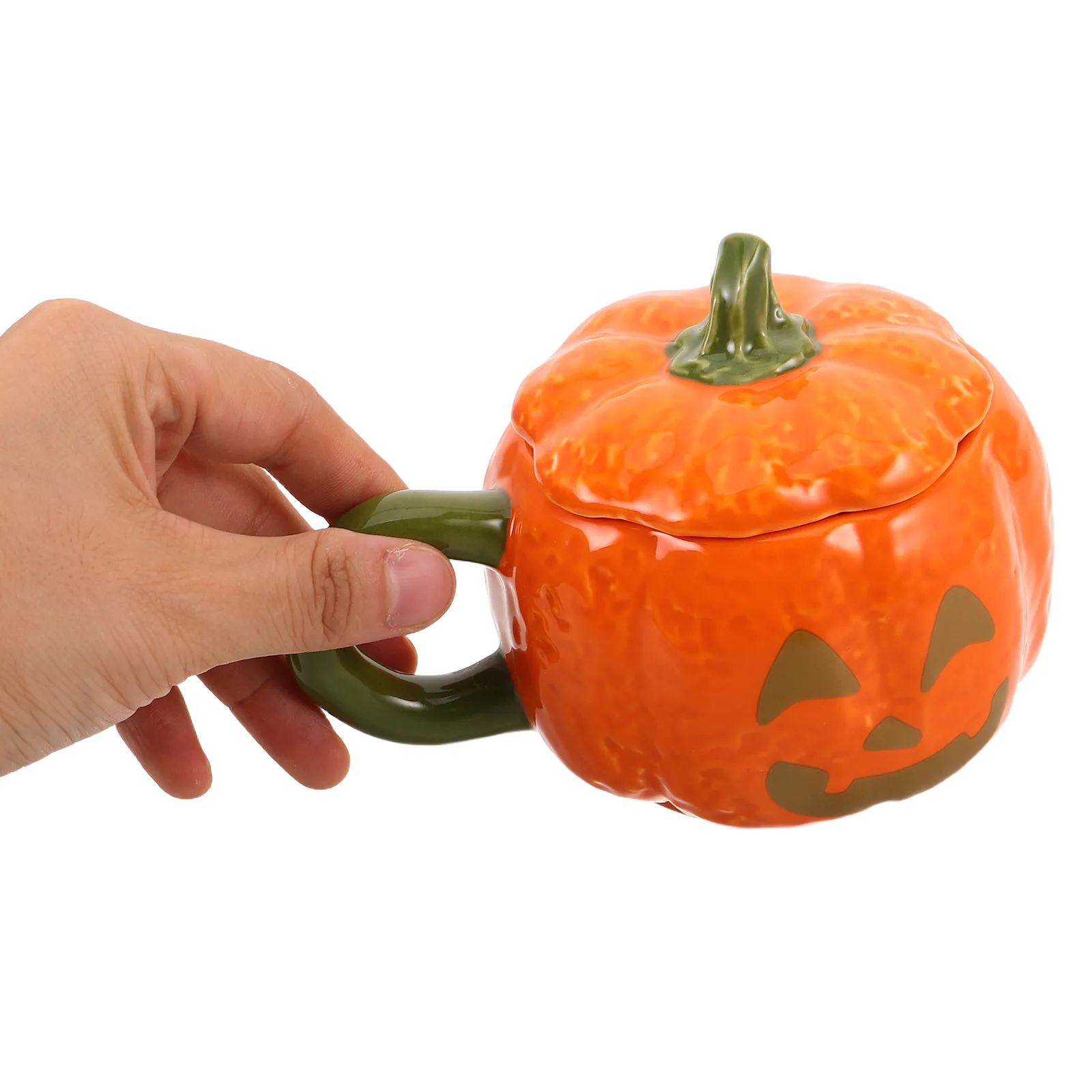 Halloween Pumpkin Mug Lid Ceramic Coffee Cup Fall Themed Cute Hot Chocolate Tea Kitchen Decor Pumpkin Cup Cappuccino Mug