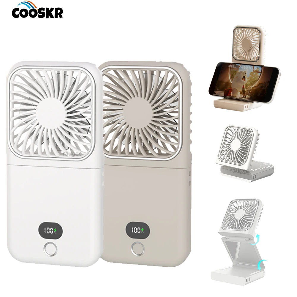 

Mini Fan Portable Foldable Desk Fan 2500mAh Rechargeable 4 Wind Speed Air Cooling Fan with Phone Stand Outdoor Hanging Neck Fan