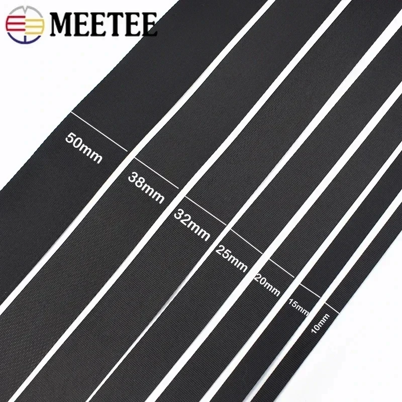 8M Meetee 10-50mm Black Nylon Webbing Tape Bag Strap Backpack Band Safety Belt Ribbon Garment Pet Collar DIY Sewing Accessories