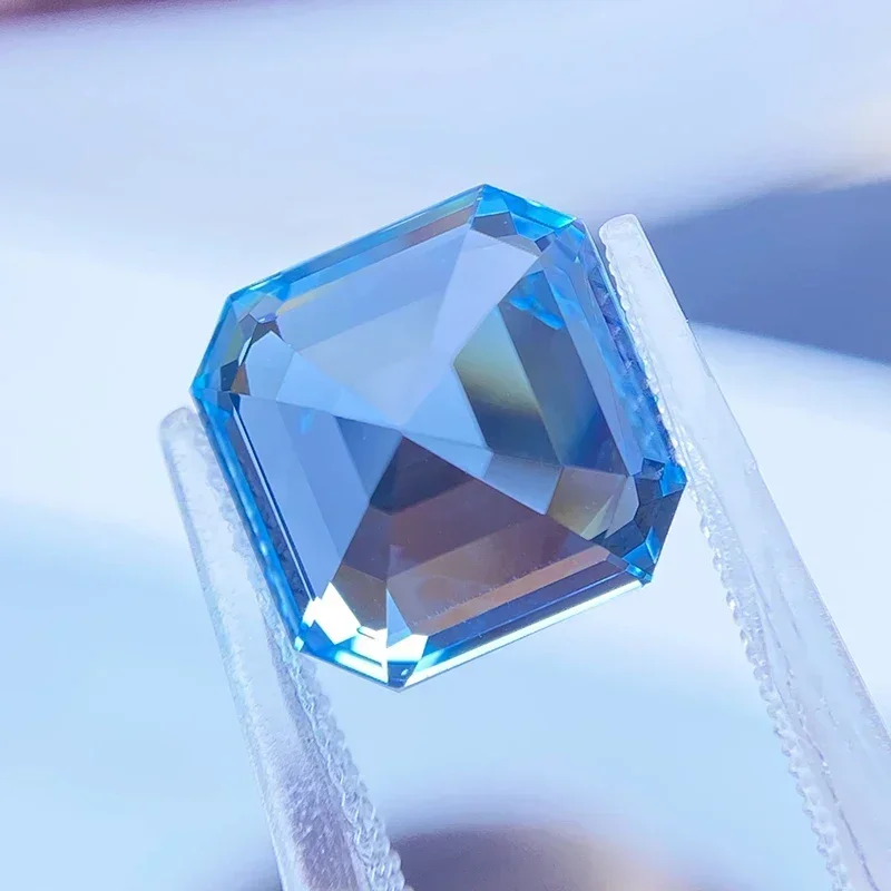 ALab Grown Sapphire Asscher Shape  Aquamarine Color VVS1 Charms for Jewelry Making DIY Ring Necklace Earrings Main Materials view 3