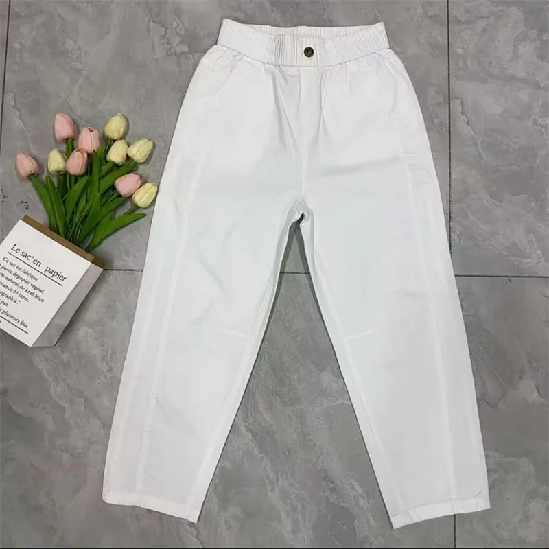 Coreano novo 2025 moda primavera verão haren calças femininas casual solto all-match cintura elástica calças retas senhoras feminino