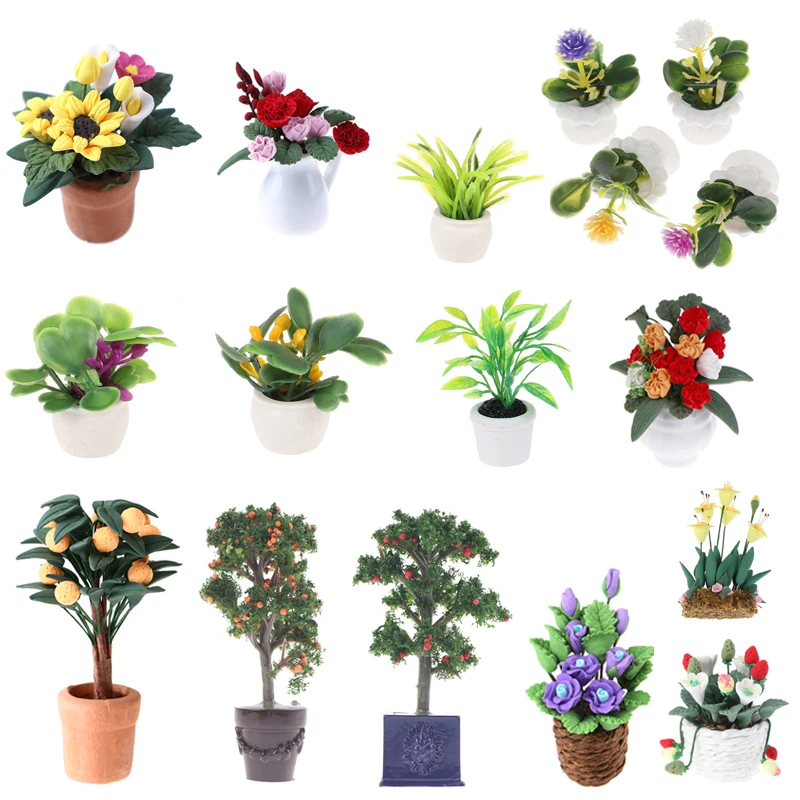 Plante l'inventaire en pot pour maison de courses, mini plantes vertes, modèle de fleurs pour décoration bjd, accessoires de maison de beurre, 1/12