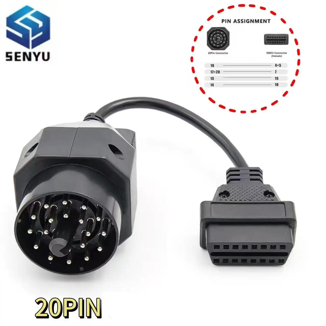 OBD To OBD2 Adapter 20Pin To OBD2 16Pin Female Connector Car Diagnostic Scanner E36 E39 X5 Z3 for 20 Pin OBD 2 Old Car