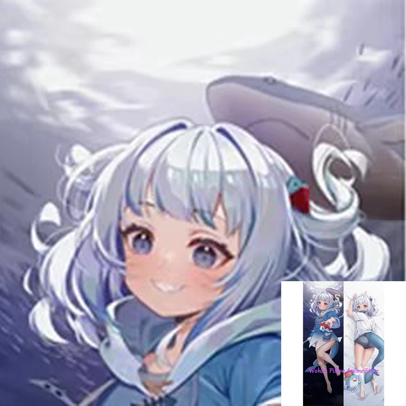 

Dakimakura Anime Pillow Cover Gawr Gura Double Sided Print Life-size Halloween Christmas Decoration