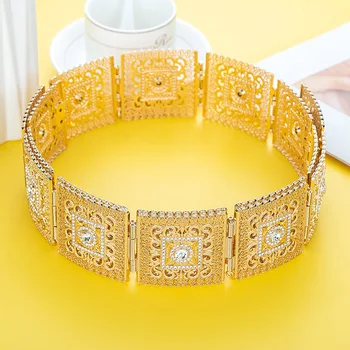 Elegant moroccan kaftan belt gold silver color arabic wedding dress waist chain crystal bridal body jewelry gift